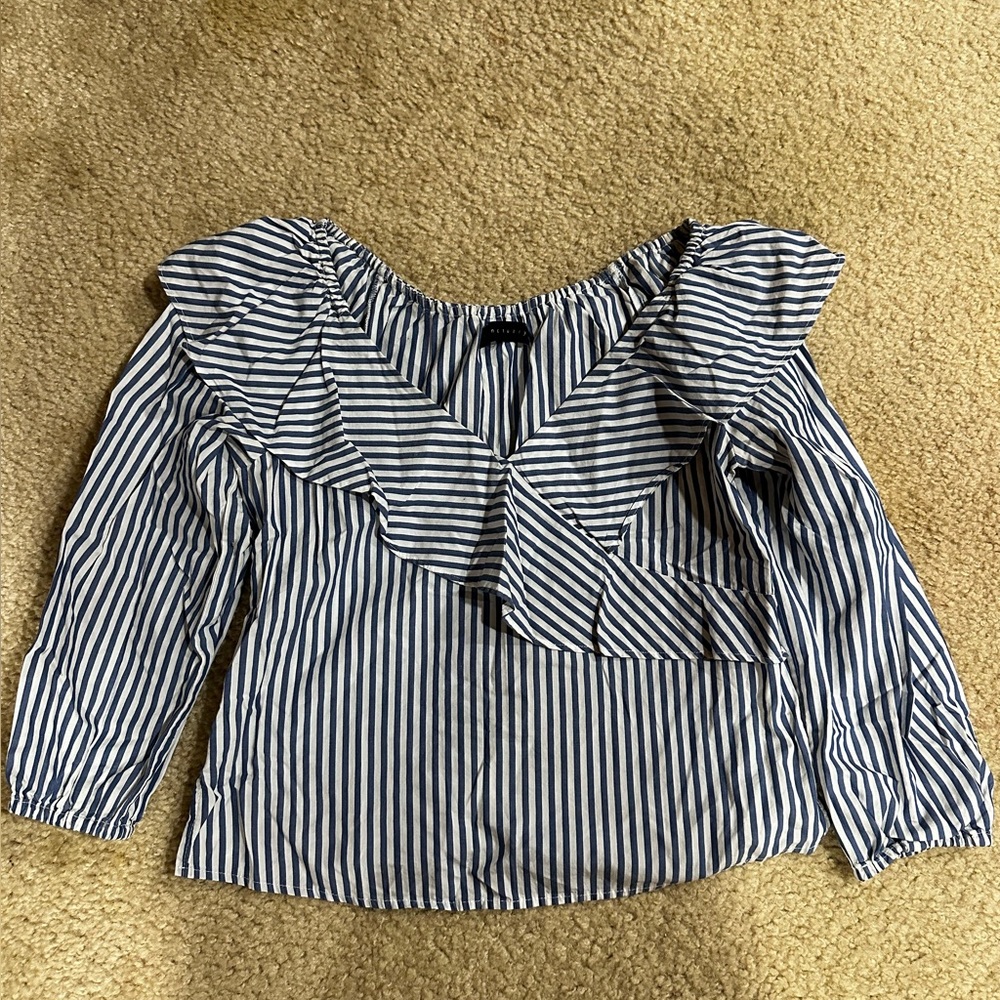 Women’s blouse striped white and blue slightly off the shoulder